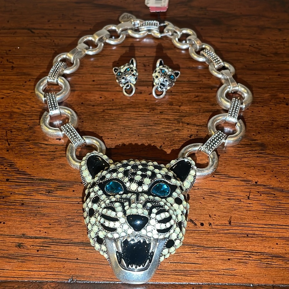 Snow Leopard Betsey Johnson Statement Necklace and Earring Set